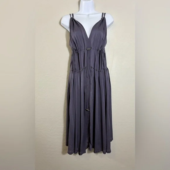 Lanvin Ete 2006 Y2K VTG 100% Silk Deep Lavender double drawstring waist dress 38 - Picture 6 of 12